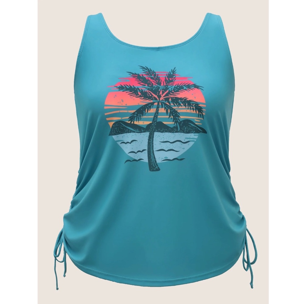 Tropical Teal Swim Tank with Optional Drawstring Rouching - Picture 2 of 7